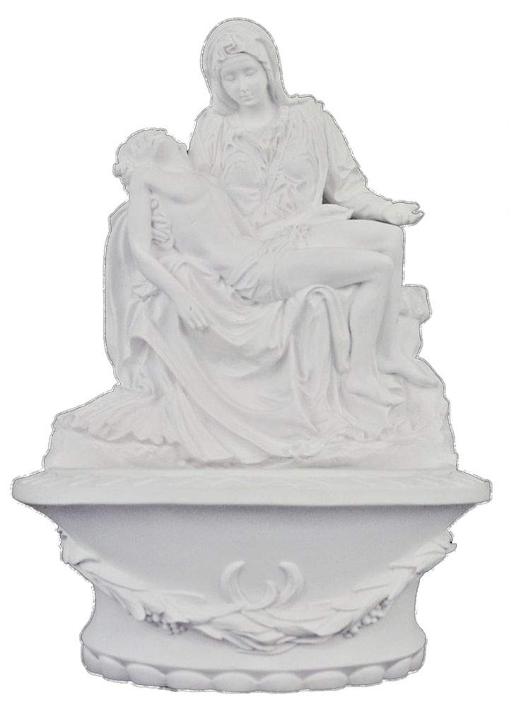 - 8" Pieta Holy Water Font, Stands or Hangs, White Resin, # 17896