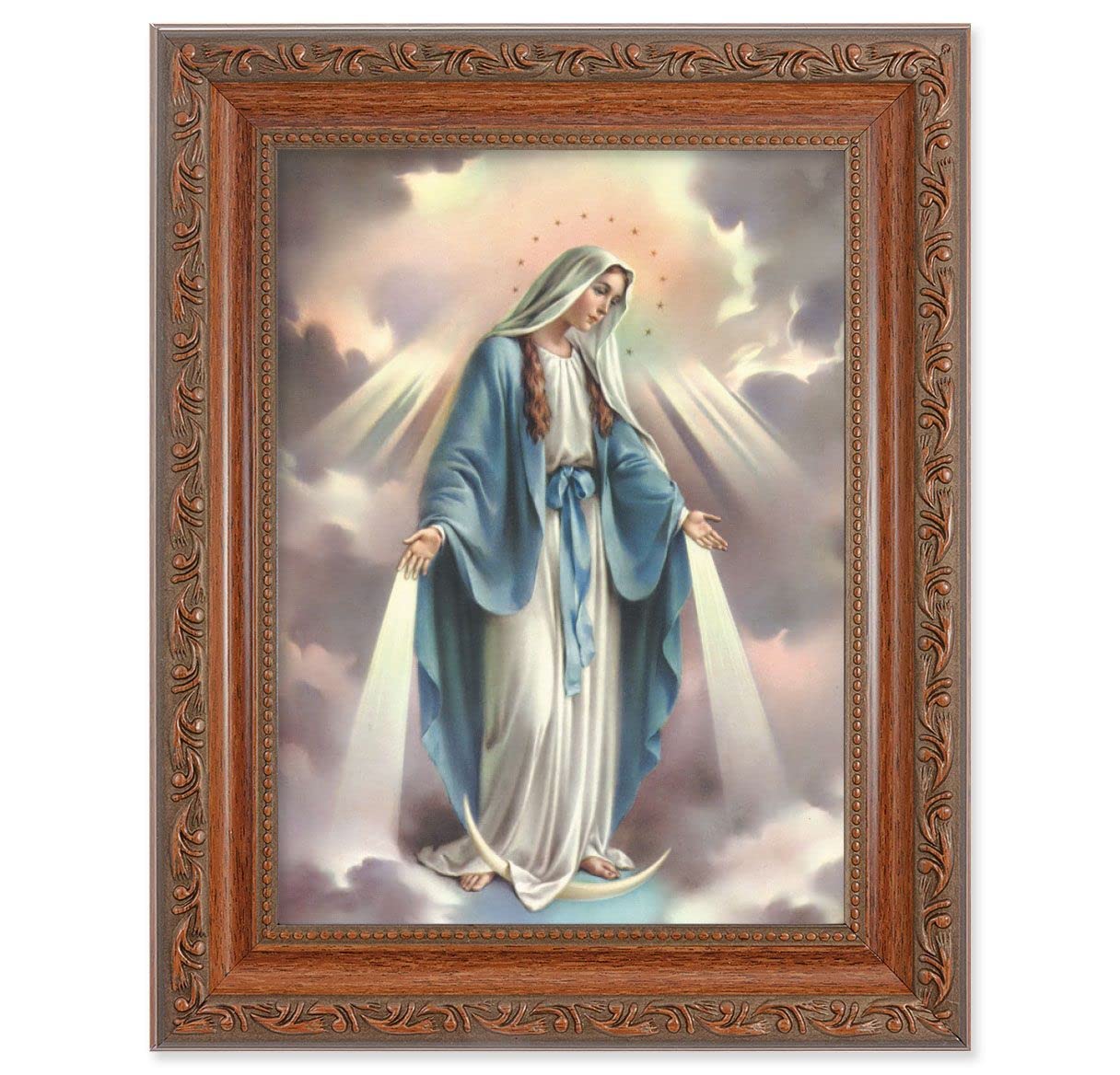 Our Lady of Grace Picture, 8-1/4"x10-1/4 Mahogany Finish with Acanthus Leaf Detail Under Glass # 27800