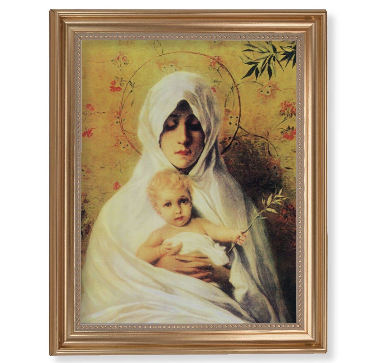 Chambers: Our Lady of The Palm Picture, 13-1/2"x16-9/16 Gold-Leaf Fluted Frame with Beaded Lip, Textured Italian Print # 25284
