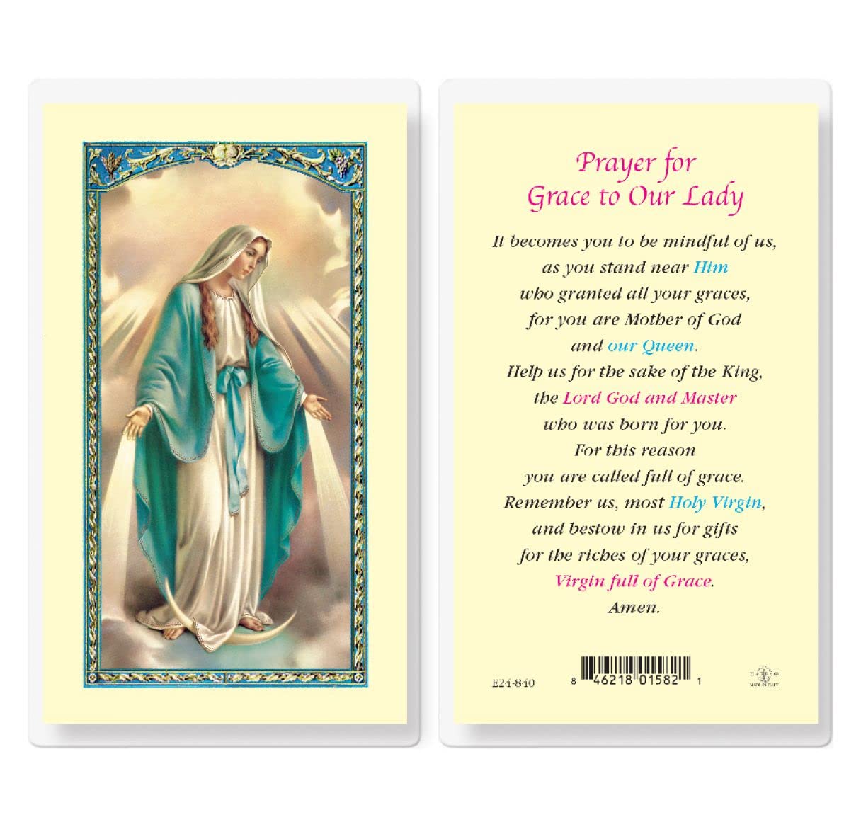 Prayer for Grace to Our Lady, Laminated Holy Card, 25-Pack, # 59074.