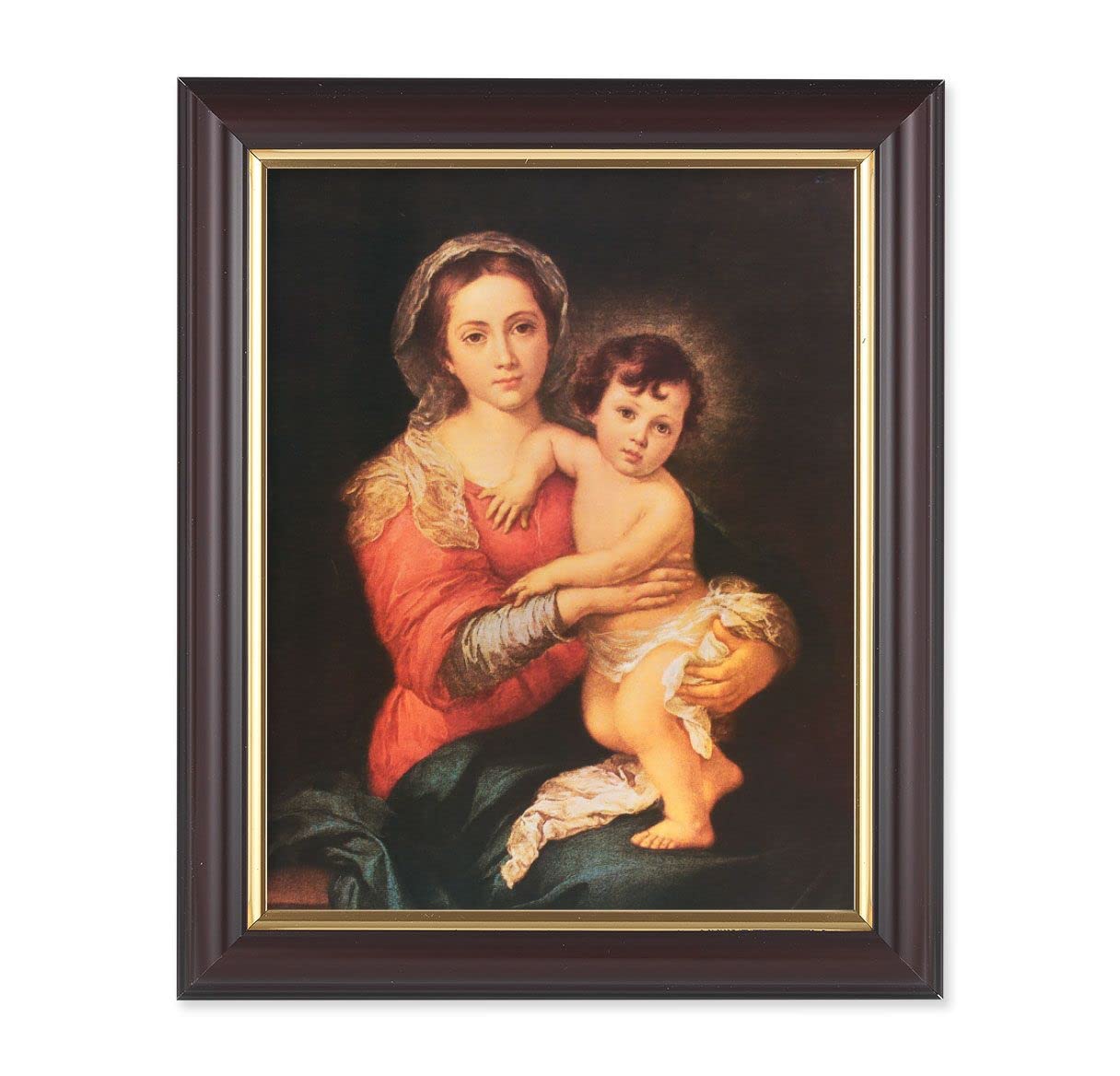 Murillo Madonna and Child, 10"x12", Classic Fluted Walnut Finished Frame, Italian Print Under Glass # 26252
