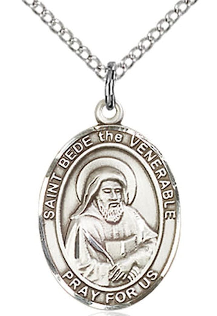 St. Bede the Venerable Medal in Fine Pewter, 3/4" tall, Your Choice of Chain # 16969