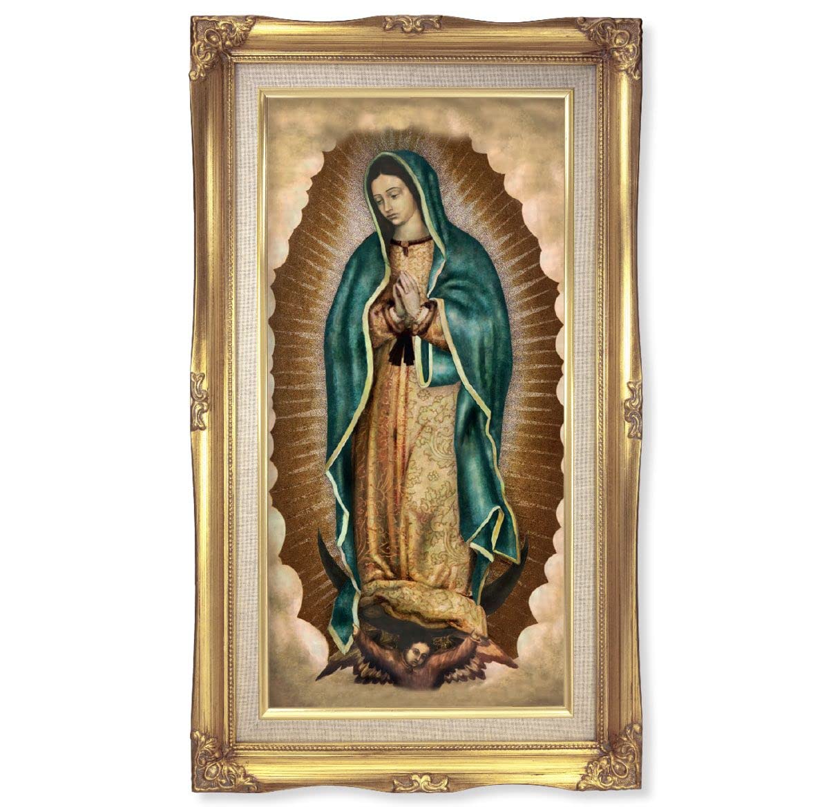 Our Lady of Guadalupe Picture, 14"x24" Gold Finished Curved Wood Frame, Italian Print # 22047