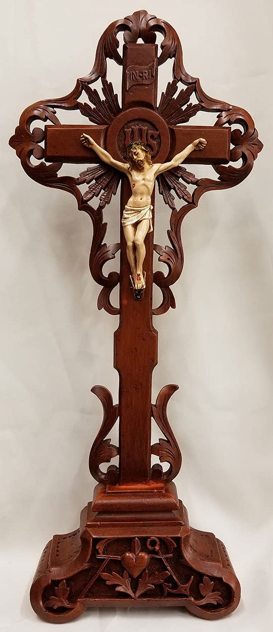 21" Wood Tone Alabaster Standing Crucifix, Made in Italy, # 18426