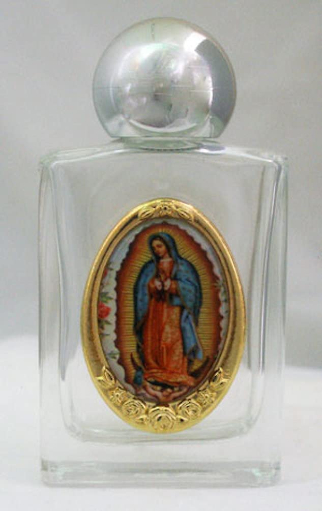 OL Guadalupe Glass Holy Water Bottle, 1 oz, 2.25", Made in Italy, 4-Count Value Pack, # 64175