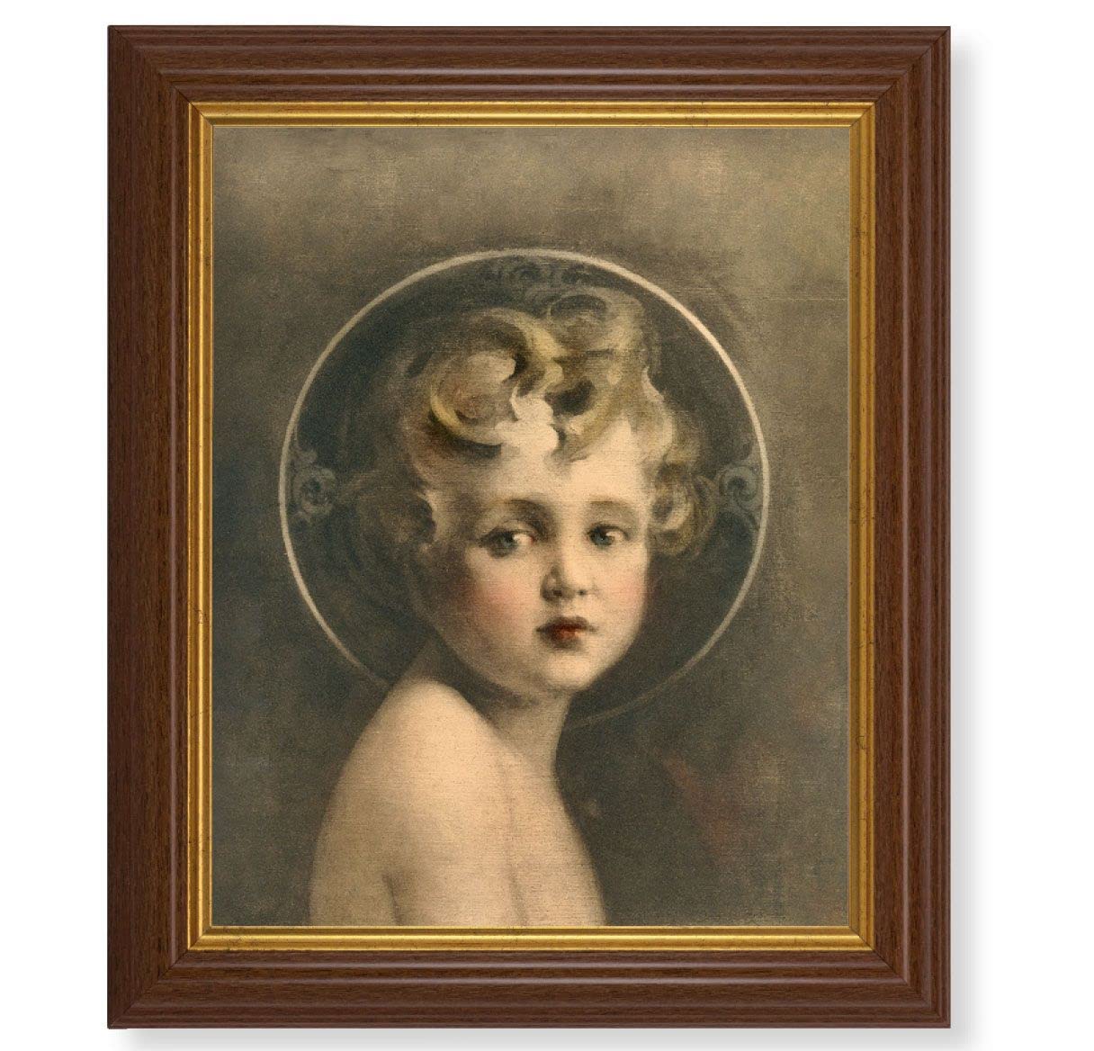 Chambers: Light of The World, 10.5"x12.5" Walnut Finished Fluted Frame, Gold Beaded Lip, Italian Print # 26963