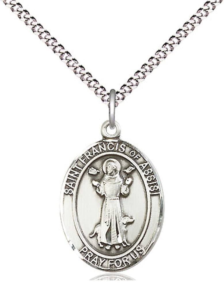 St. Francis of Assisi Medal in Fine Pewter, 3/4" tall, Your Choice of Chain # 17041