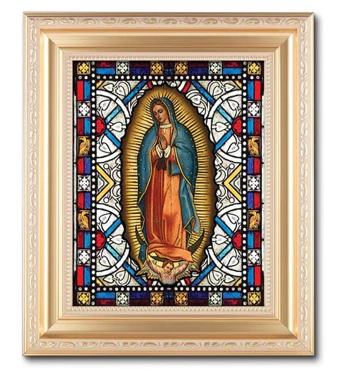 Our Lady of Guadalupe 8"x10" Textured Italian Art Glass in 11"x13" Satin Finished Frame, # 1522