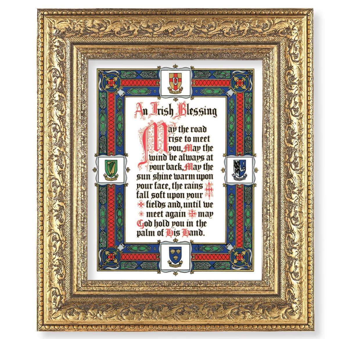 Irish Blessing Picture, 12-1/2"x14-1/2, Antique Gold Leaf Carvings Ornate Frame, Italian Print Under Glass # 25546