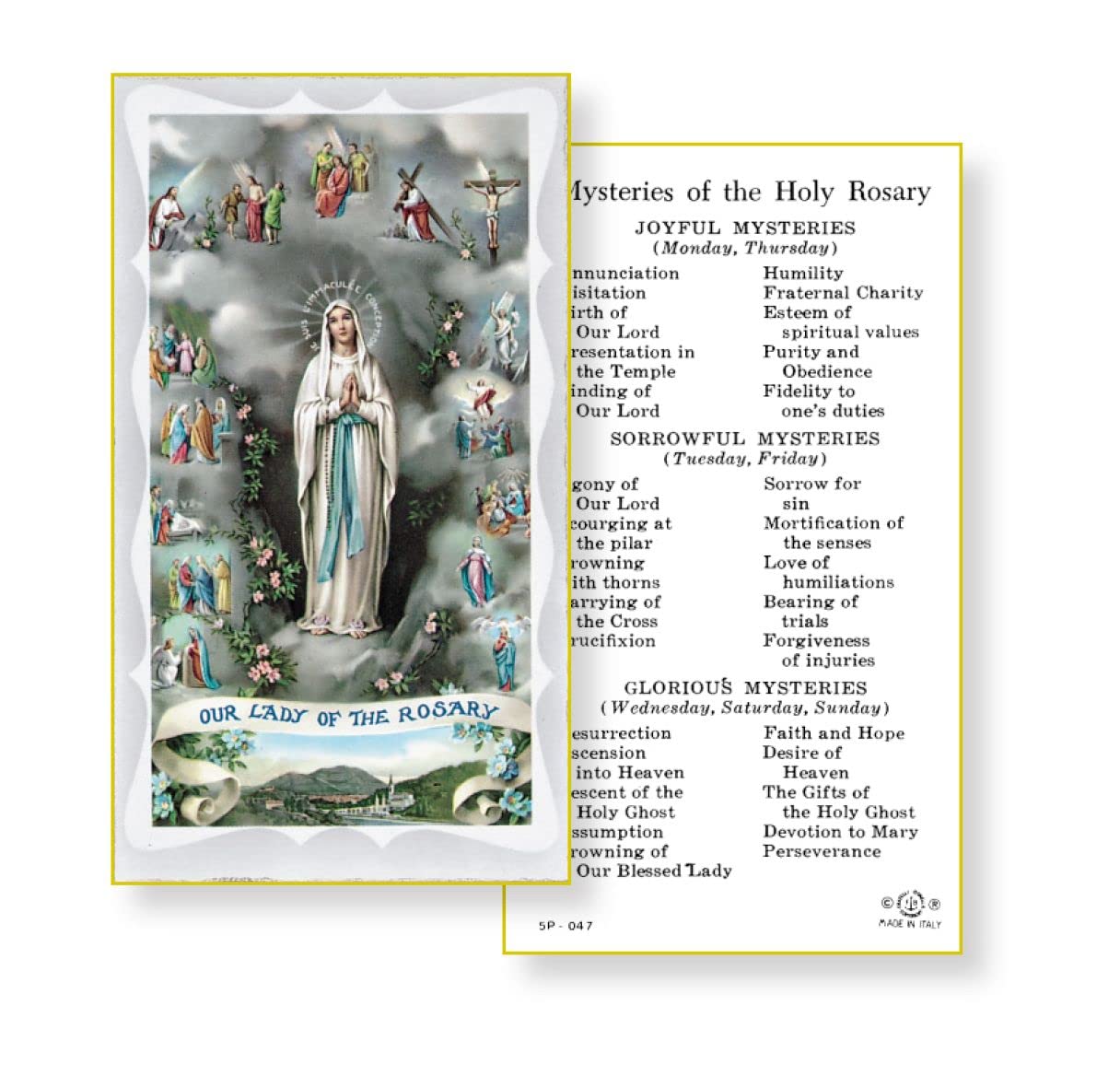 3 MYSTERIES OF THE ROSARY Paper Holy Cards, 2"x4", 100-pack, # 5821
