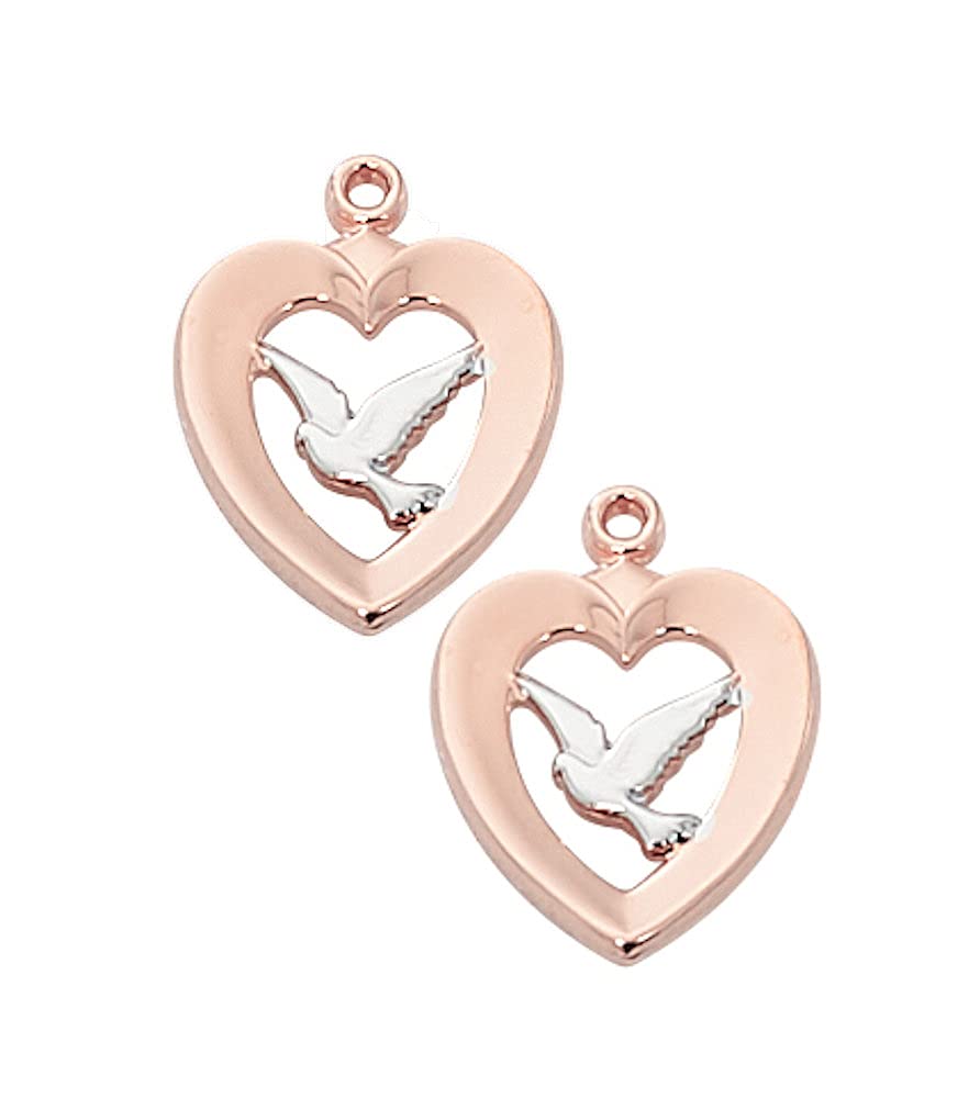 Holy Spirit Heart Medal, 2-Tone Rose Gold Plate & Sterling, 18" Chain, # 21455