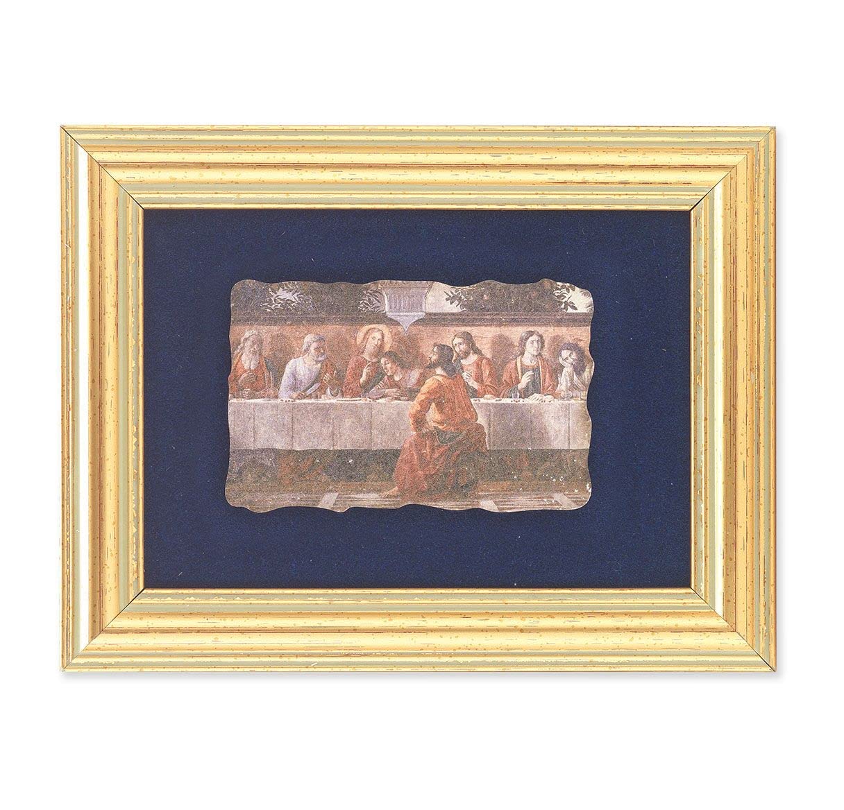 Ghirlandaio: Last Supper Picture, Antique Gold 5" x6-1/2 Frame, Image Centered On Blue Velvet Matting # 28119