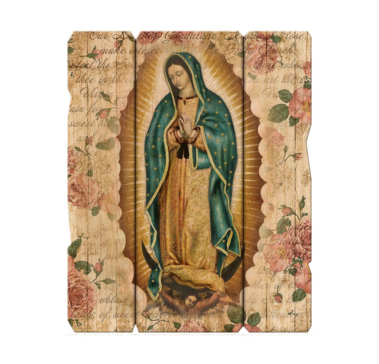 Our Lady of Guadalupe Vintage Wooden Wall Plaque, 7.5"x9", # 1425