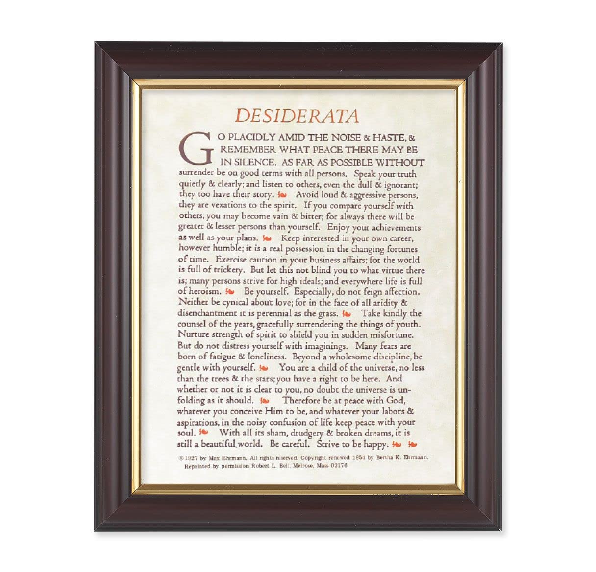 Desiderata Go Placidly Prayer, 10"x12", Classic Fluted Walnut Finished Frame, Italian Print Under Glass # 26328
