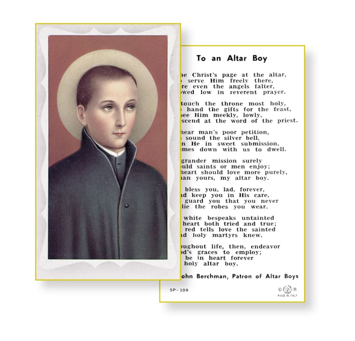 SAINT JOHN BERCHMAN, Altar Server Paper Holy Cards, 2"x4", 100-pack, # 5866