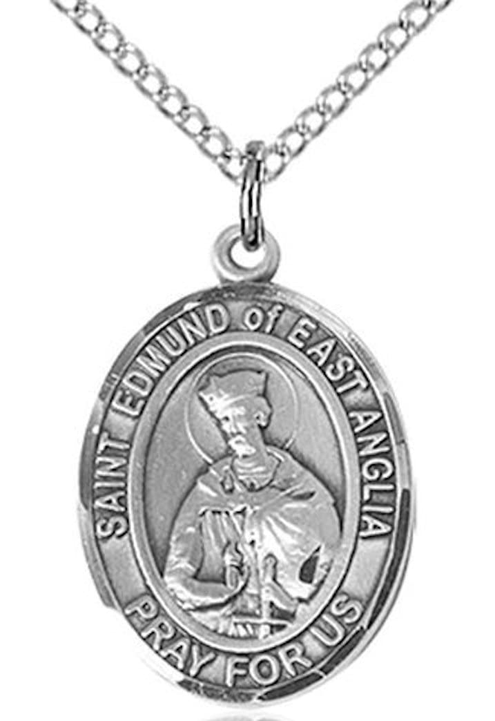 St. Edmund of East Anglia Medal in Fine Pewter, 3/4" tall, Your Choice of Chain # 17016