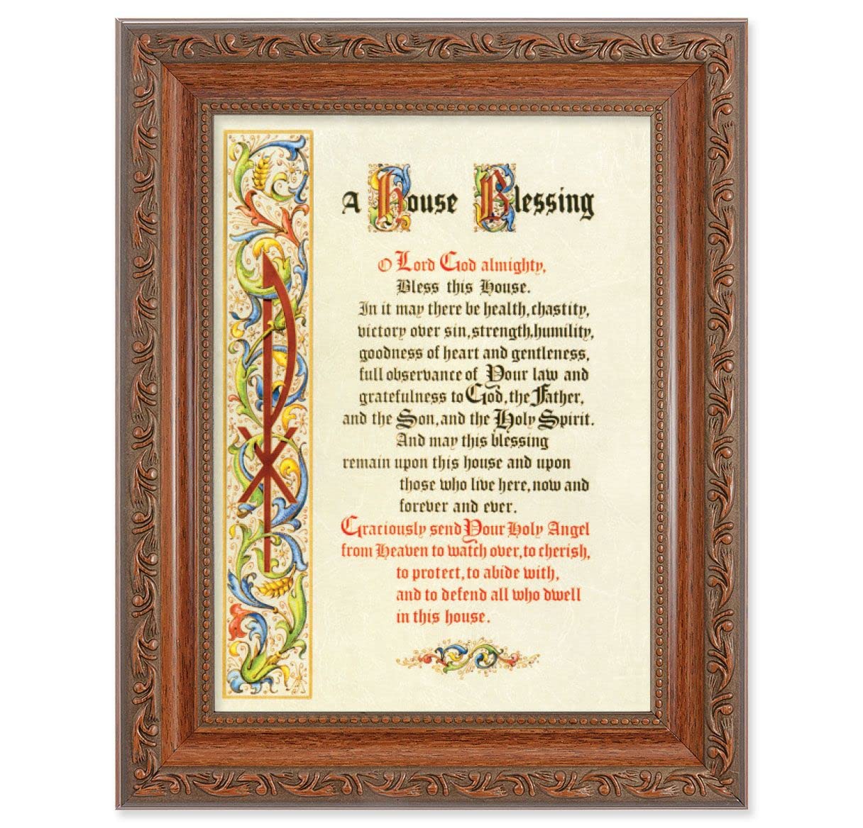 A House Blessing Picture, 8-1/4"x10-1/4 Mahogany Finish with Acanthus Leaf Detail Under Glass # 27843