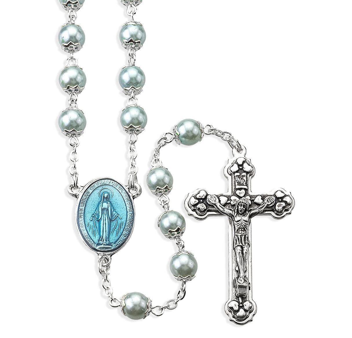 7mm Glass Pearl Rosary, Blue, # 55530