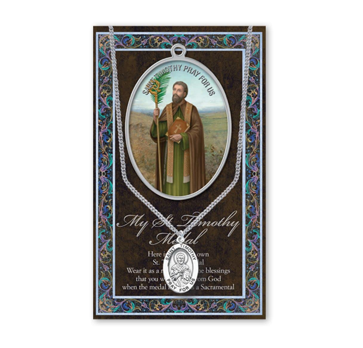 15/16" Pewter Medal with Folding Prayer Card, St. Timothy, # 93159