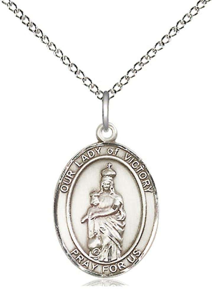 Our Lady of Victory Medal in Fine Pewter, 3/4" tall, Your Choice of Chain, # 5661