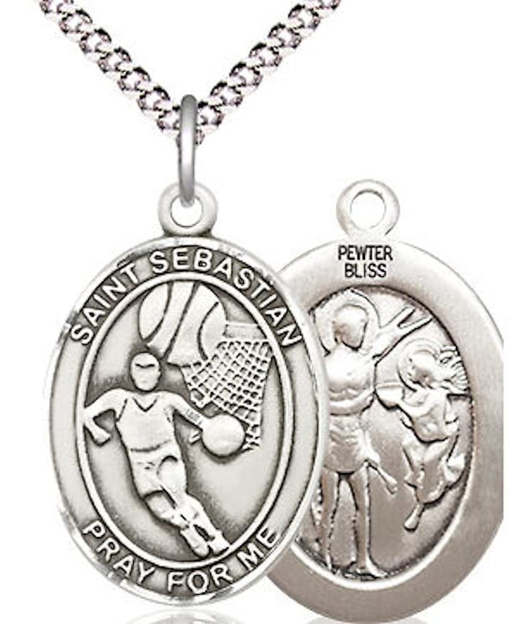 Basketball / St. Sebastian Medal in Fine Pewter, 3/4", Your Choice of Chain # 17532