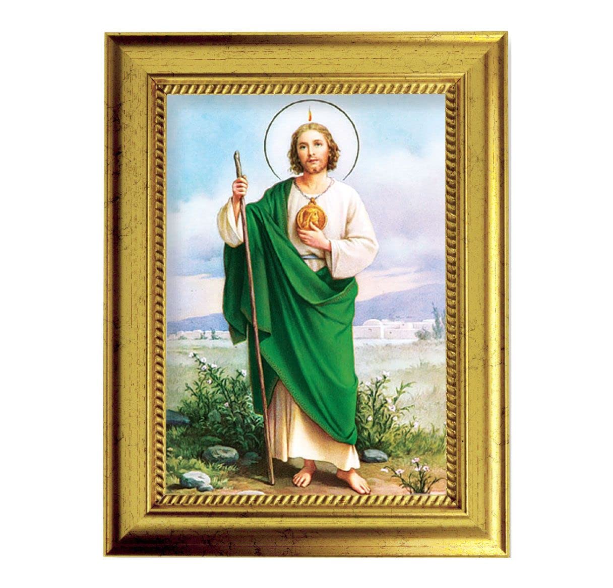 St. Jude Picture, 6-3/4"x8-3/4 Antique Gold Frame with Rope Detail Lip, Textured # 27978
