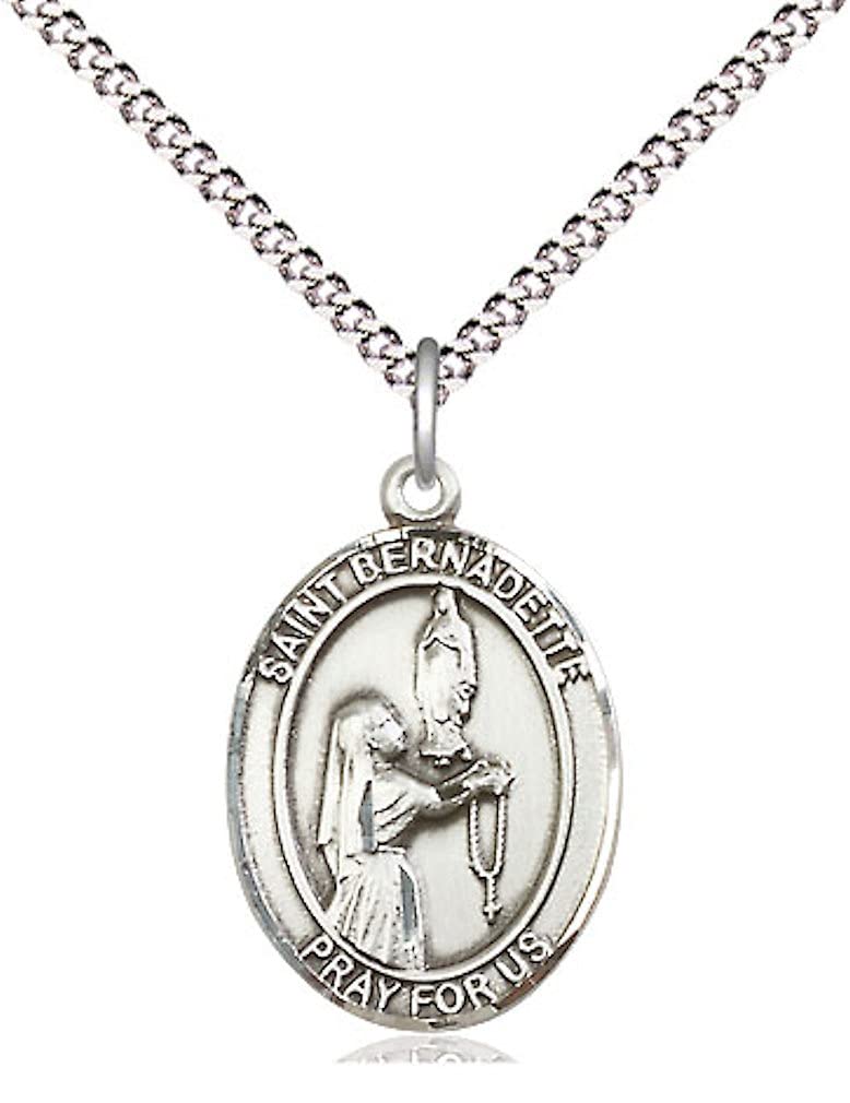 St. Bernadette Medal in Fine Pewter, 3/4" tall, Your Choice of Chain # 16972