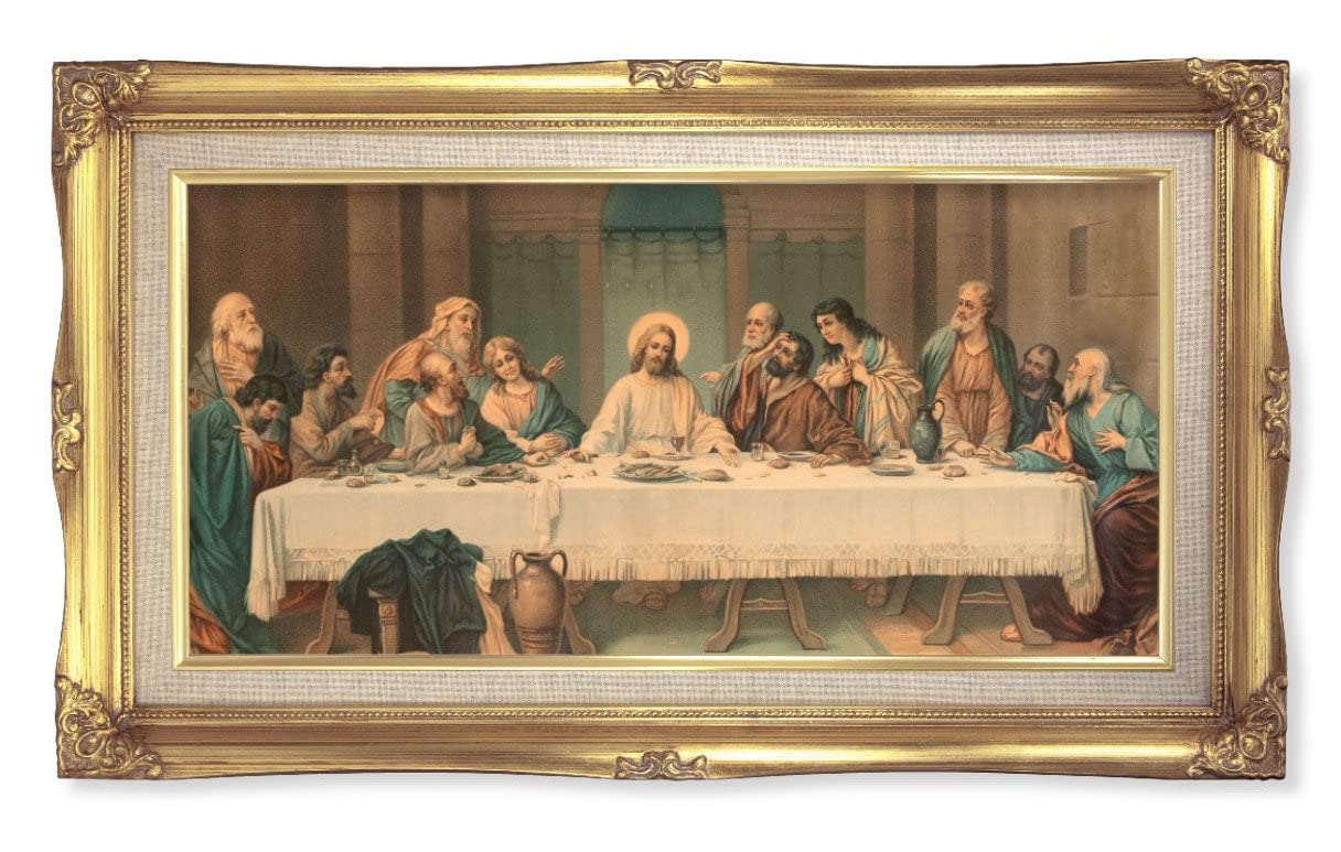 Parietti Last Supper Picture, 14"x24" Gold Finished Curved Wood Frame, Italian Print # 22050