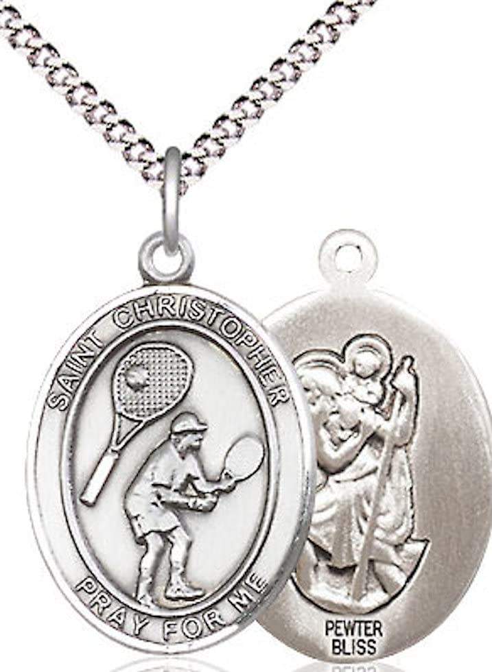 Tennis / St. Christopher Medal in Fine Pewter, 3/4", Your Choice of Chain # 17502