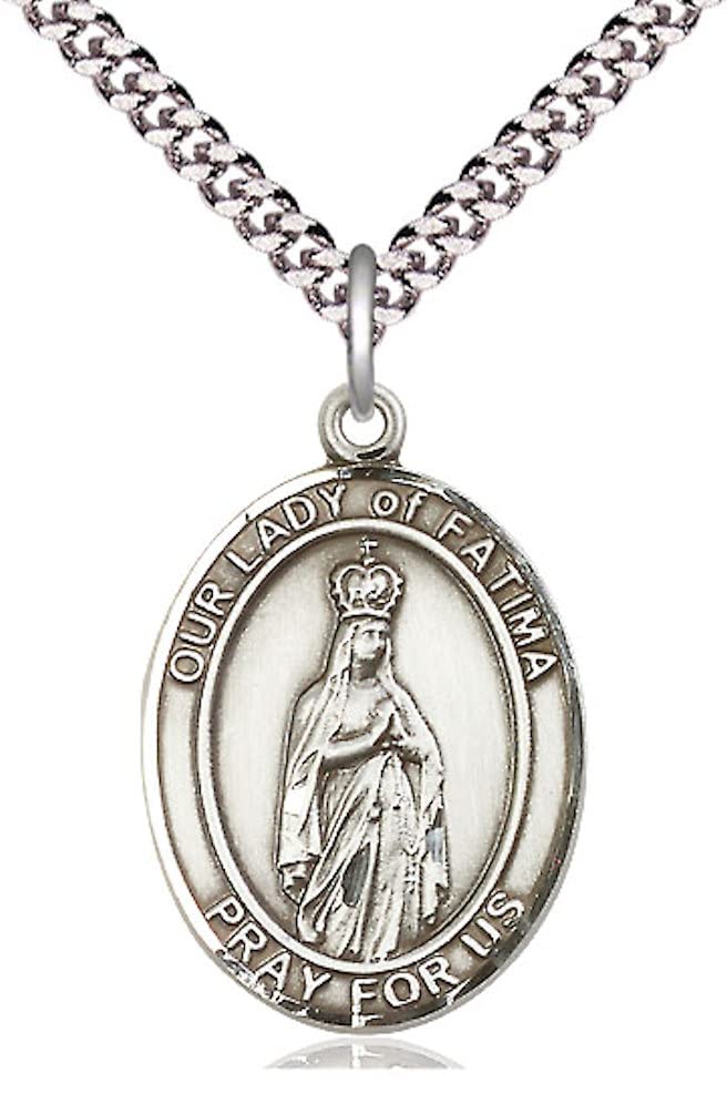 Our Lady of Fatima Medal in Fine Pewter, 1" tall, Your Choice of Chain, # 4855