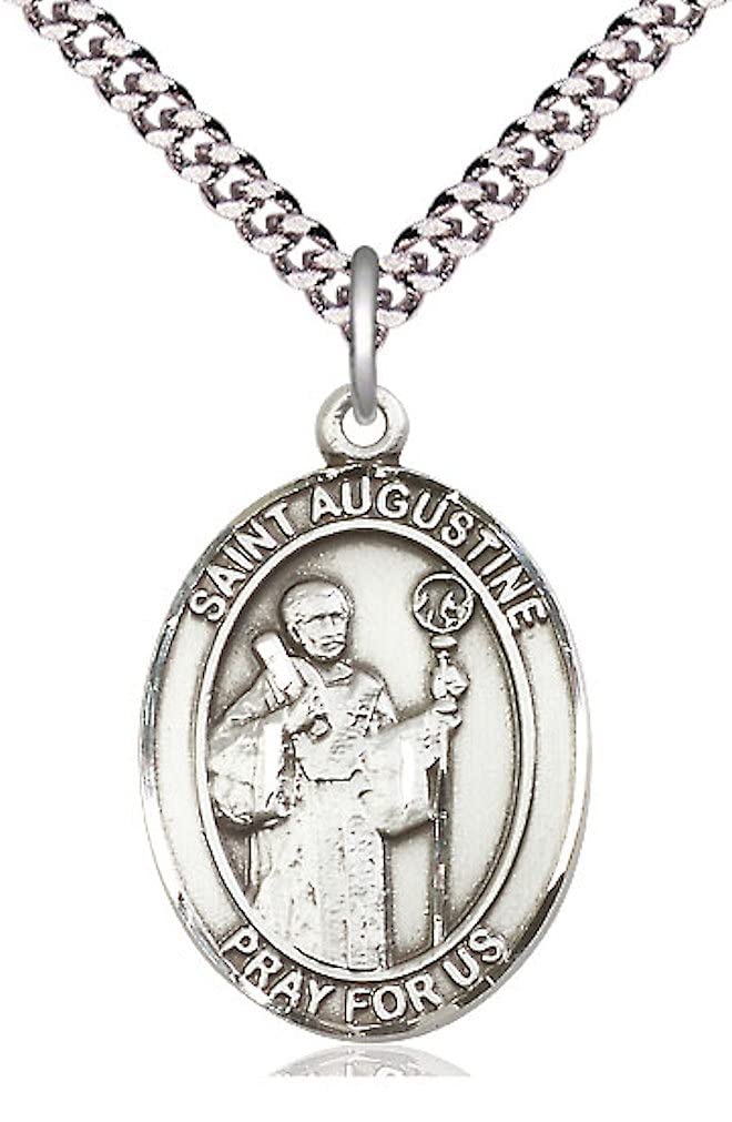 St. Augustine Medal in Fine Pewter, 1" tall, Your Choice of Chain # 5070