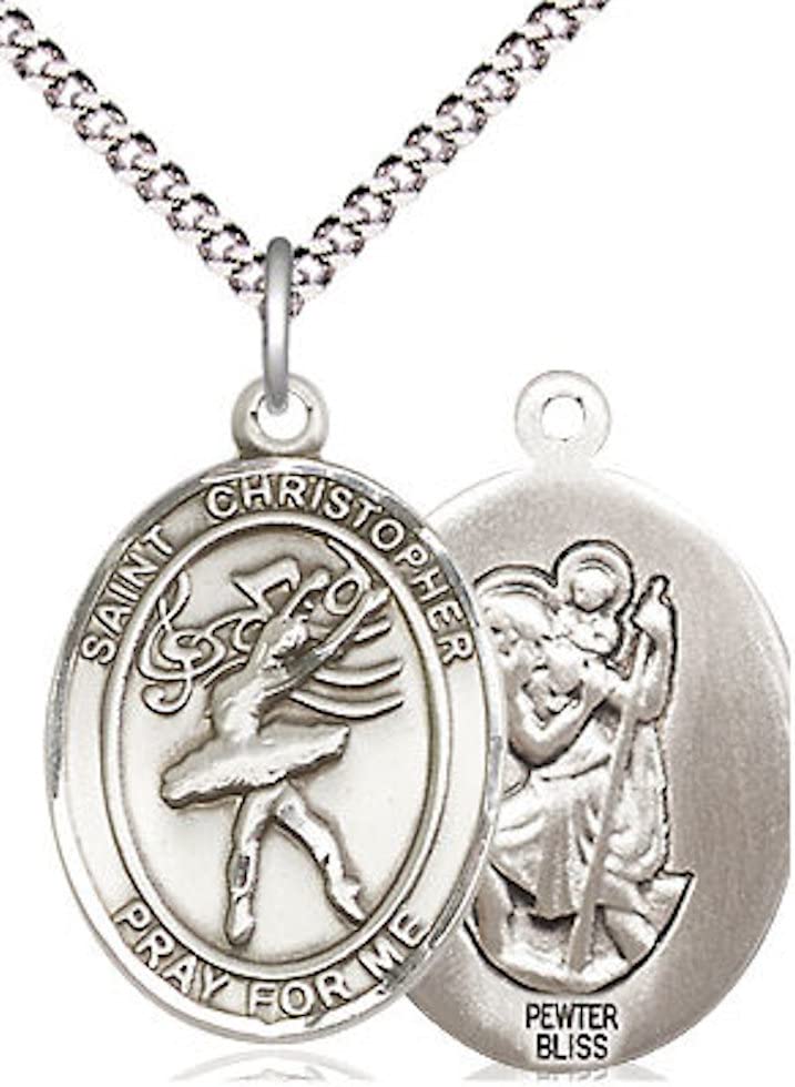 Dance / St. Christopher Medal in Fine Pewter, 3/4", Your Choice of Chain # 17490