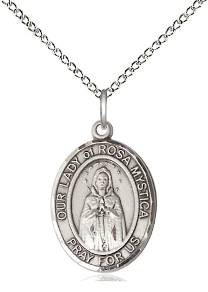 Our Lady of Rosa Mystica Medal in Fine Pewter, 3/4" tall, Your Choice of Chain, # 5655