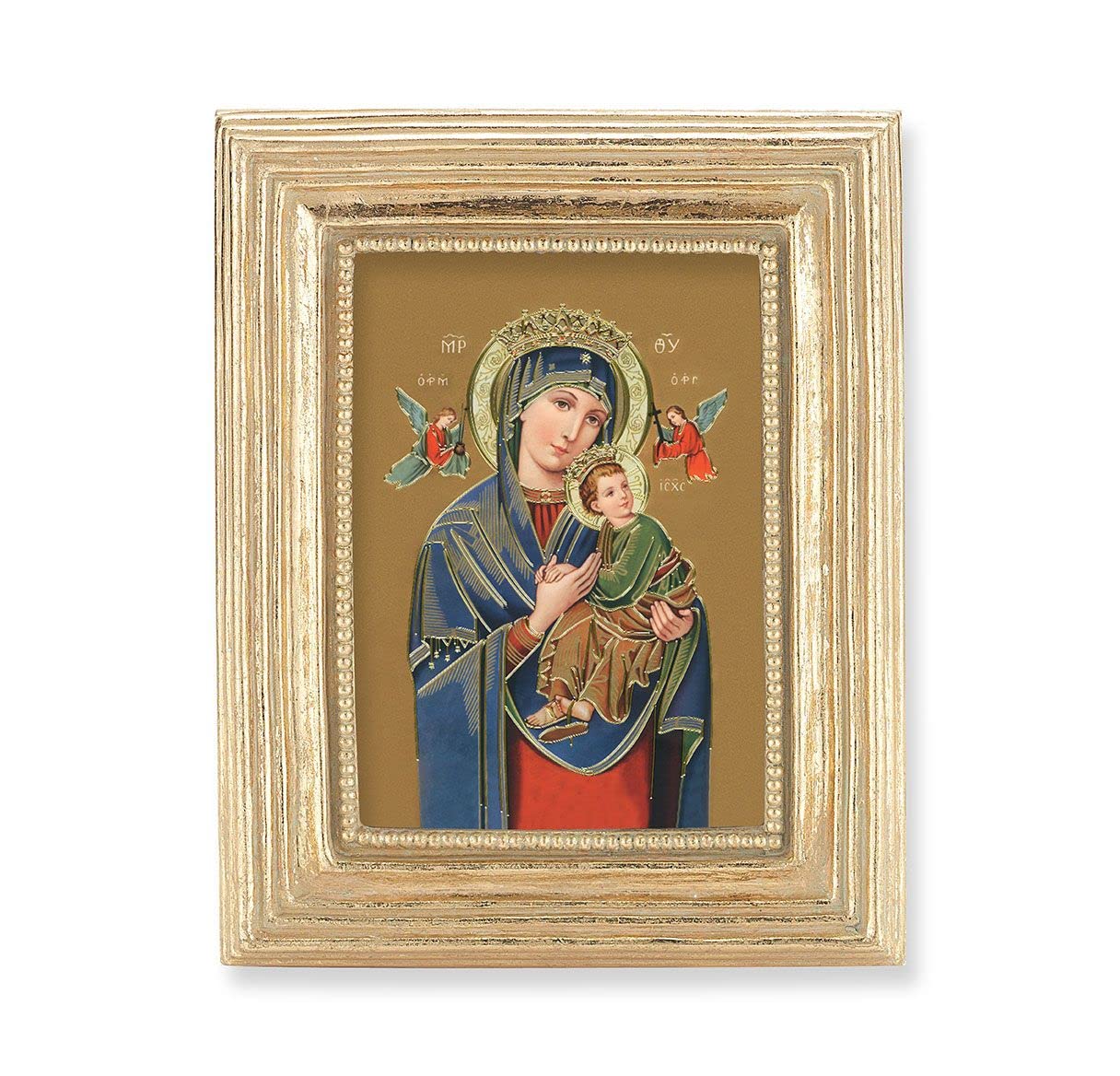 Our Lady of Perpetual Help Picture, Gold Finish 3-7/8"x4-3/4 Frame, Exclusive Gold Stamped Print Under Glass # 28328