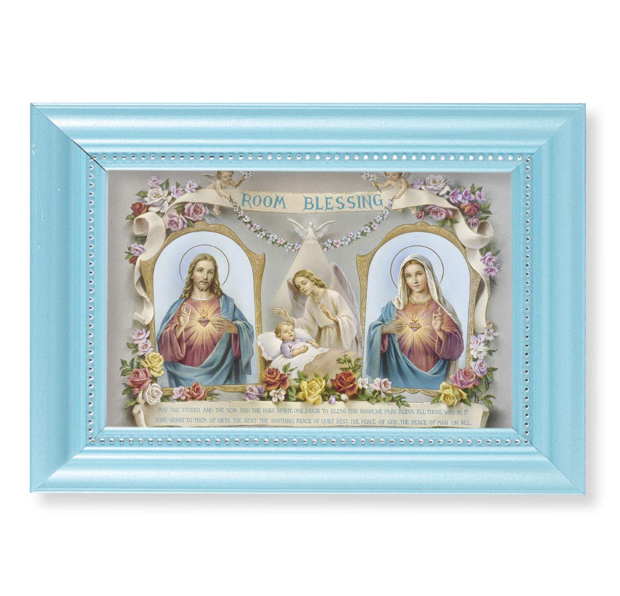 Room Blessing Picture, Pearlized Blue 5-1/2"x7 Frame, Beaded Lip, Under Glass # 28062