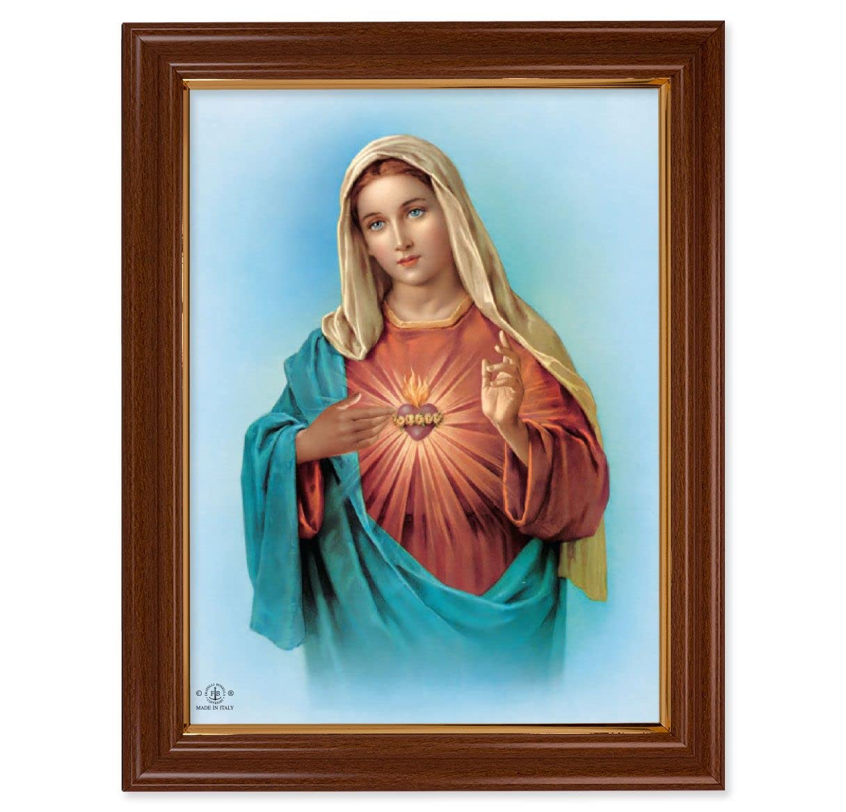 Immaculate Heart Picture, 15-1/2"x19-1/2 Walnut Finish Frame with Thin Gold Lip, Textured Italian Print # 22211
