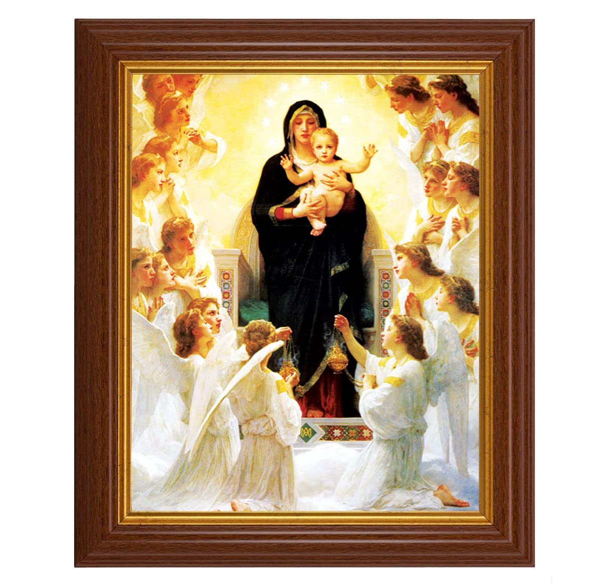 Bouguereau: Queen of Angels, 10.5"x12.5" Walnut Finished Fluted Frame, Gold Beaded Lip, Italian Print # 27009