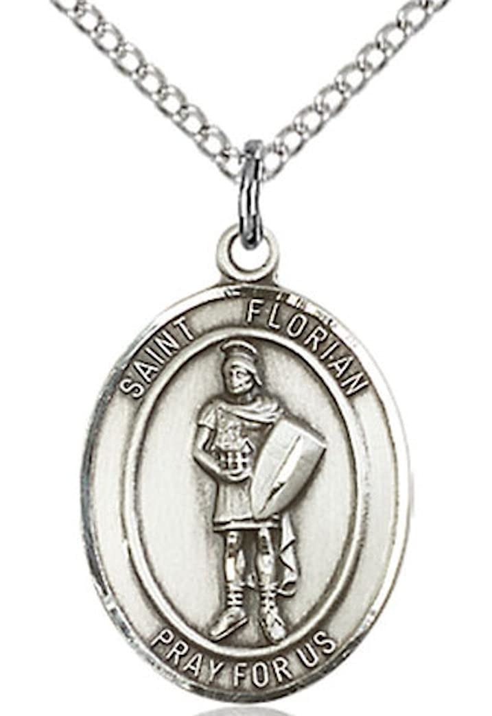 St. Florian Medal in Fine Pewter, 3/4" tall, Your Choice of Chain # 17037