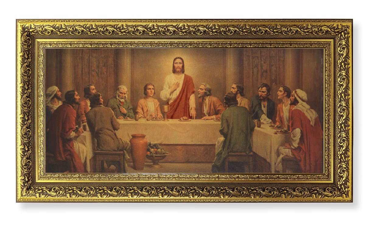 Chambers Last Supper Picture, 11-5/8"x19" Detailed Wood Frame Under Glass, Italian Print # 22073