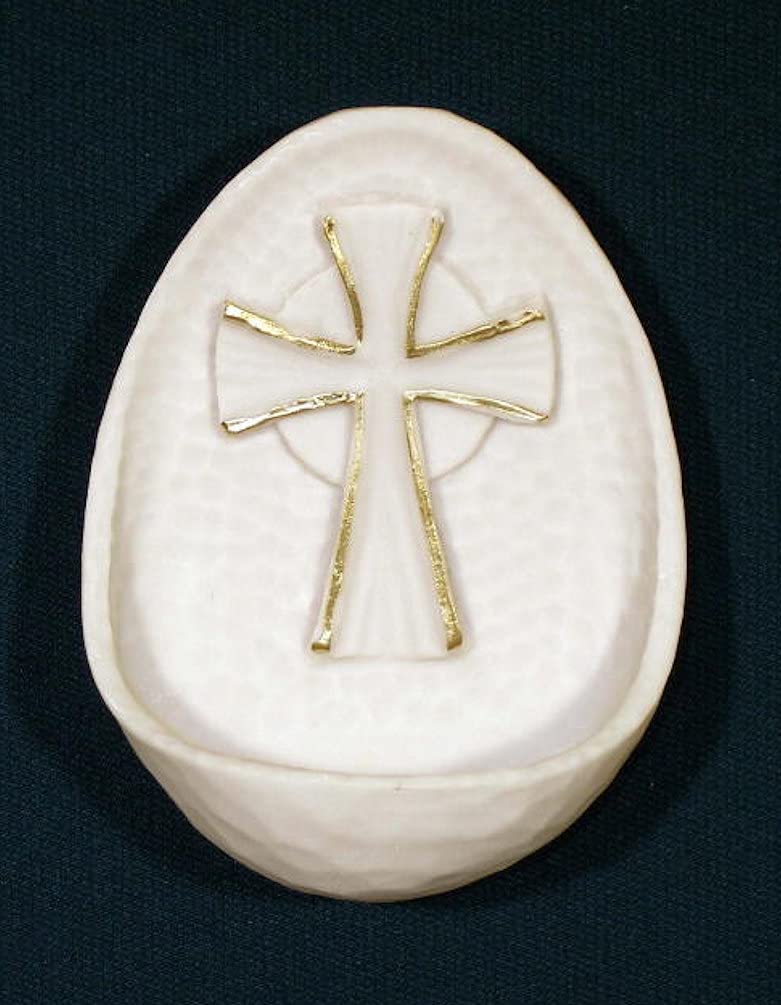Cross Holy Water Font, White Alabaster, Gold Highlights, 3.75". Made in Italy, 2-Count Value Pack, 96301