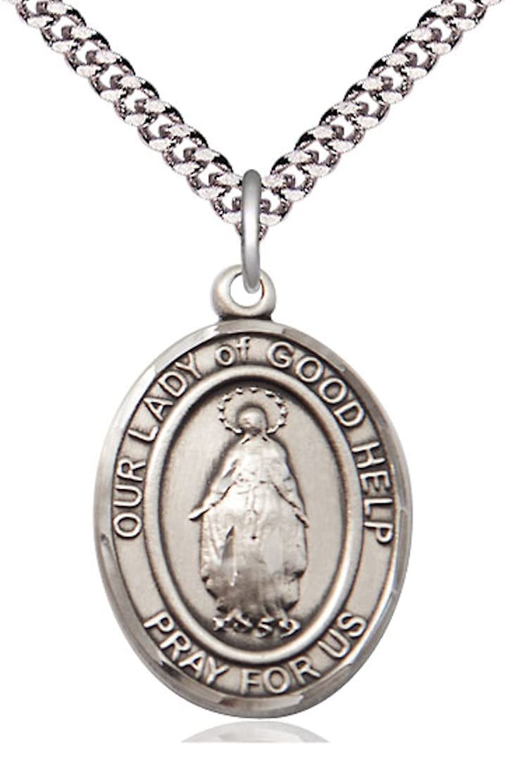 Our Lady of Good Help Medal in Fine Pewter, 3/4" tall, Your Choice of Chain, # 5633