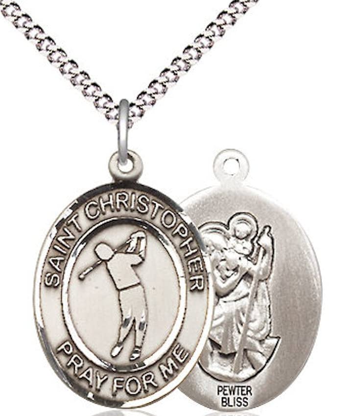 Golf / St. Christopher Medal in Fine Pewter, 3/4", Your Choice of Chain # 17382