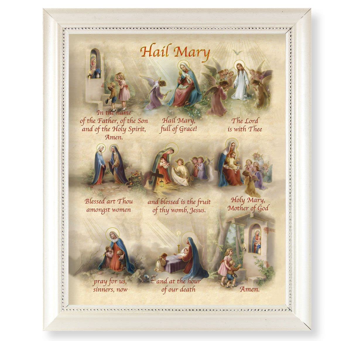 Hail Mary Picture, Pearlized White 9-1/2"x11-1/2 Frame, Beaded Lip, Under Glass # 28097