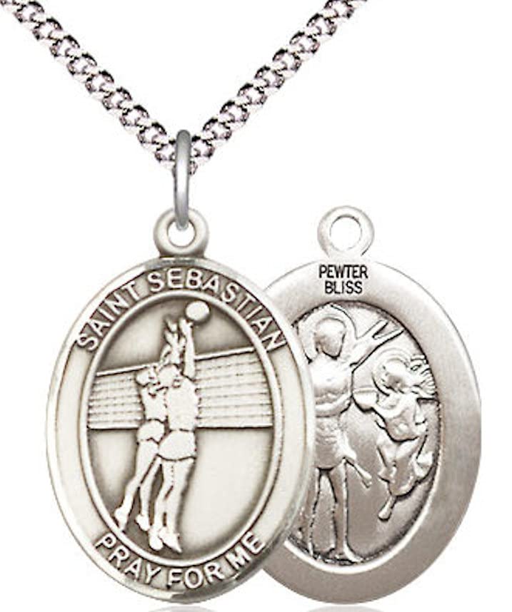 Lady's Volleyball / St. Sebastian Medal in Fine Pewter, 3/4", Your Choice of Chain # 17459