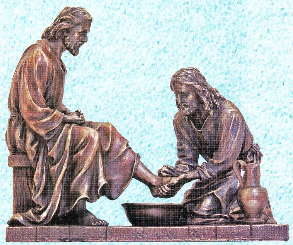 8"h x 7" Jesus Washing Feet Statue, Cold Cast Bronze Resin, # 64143
