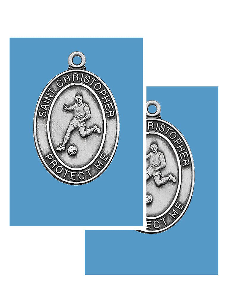 Boys Soccer Pewter Medal with Laminated Holy Card and 24" Chain, 2-Count Value Pack. # 21398
