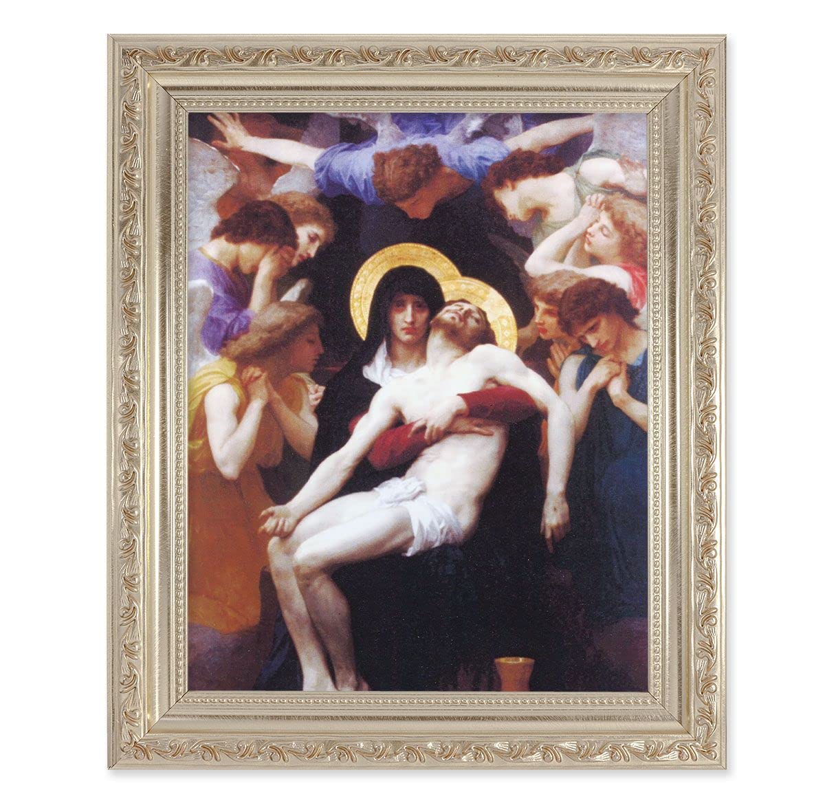 Bouguereau: Pieta, 10"x12" Antique Silver & Carved Scrollwork Frame, Italian Print Under Glass # 26815