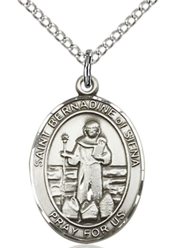 St. Bernadine of Siena Medal in Fine Pewter, 3/4" tall, Your Choice of Chain # 16973