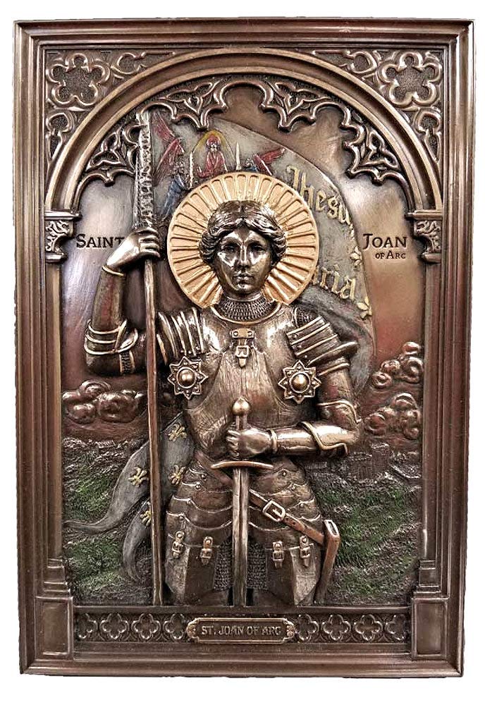 St. Joan of Arc Plaque, Bronzed Veronese Resin, 6x9" # 7718