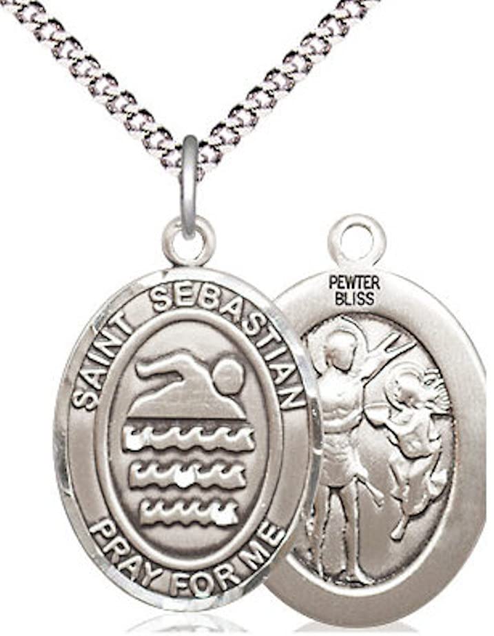 Swimming / St. Sebastian Medal in Fine Pewter, 3/4", Your Choice of Chain # 17456